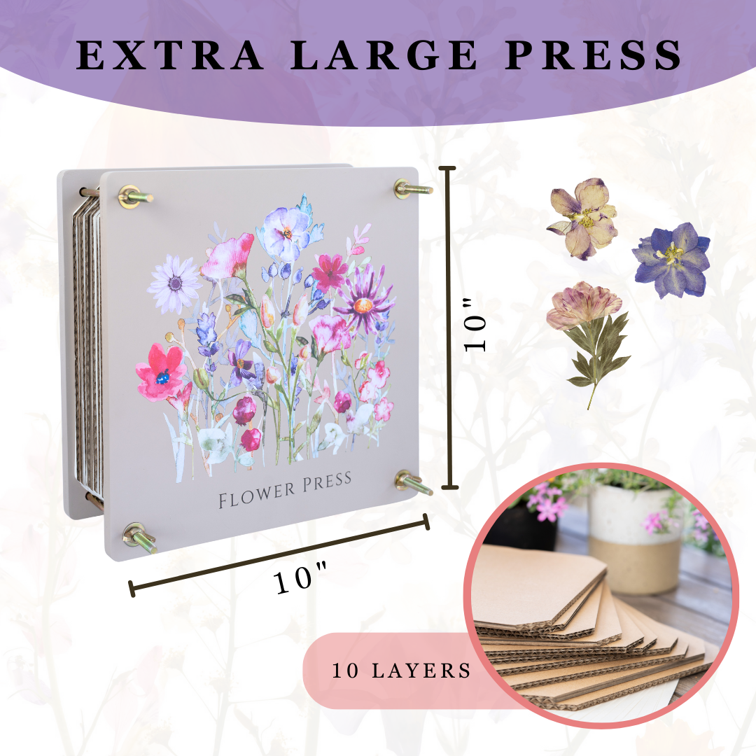 Crafty and Paper Extra Large Flower Press - Durable Design Flower Pressing Kit w/Wood, Cardboard, Blotting Paper, Ebook Guide & More - Press Flowers Up to 10 Layers - Flower Preservation Kit Gifts for Beginners